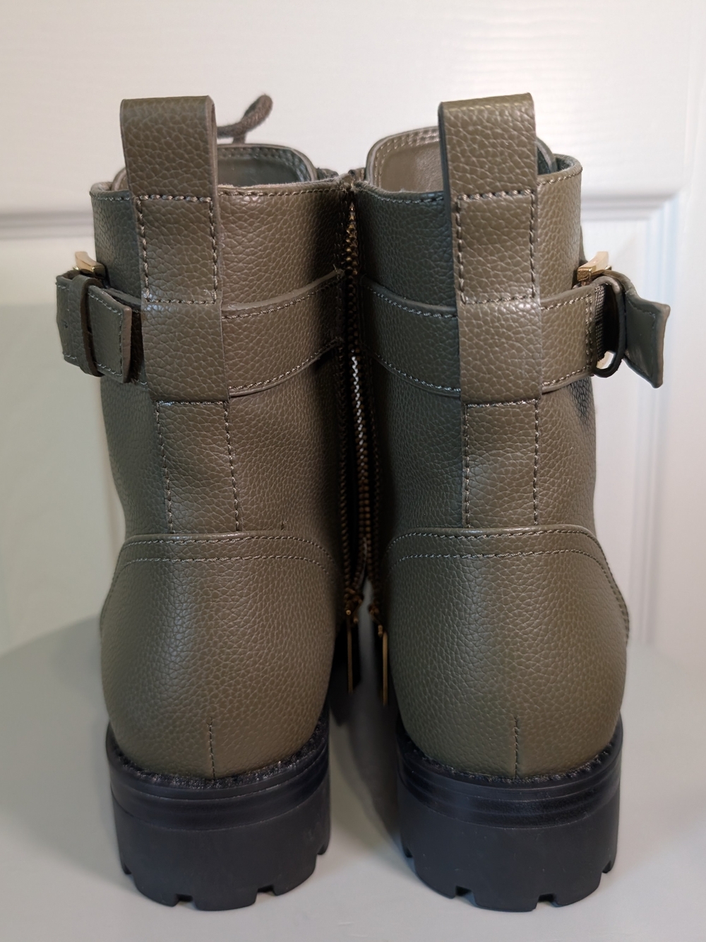 Michael Kors Olive Green Combat Boots with Gold MK Accent - Picture 5 of 5